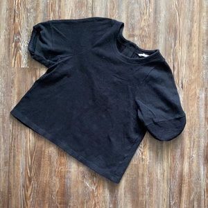 MadeWell Black Corduroy Puff Short Sleeve Button Back Top